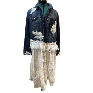 Lane Bryant 16 Custom Upcycled Denim Jacket Lace Dress Boho Cottagecore Plus